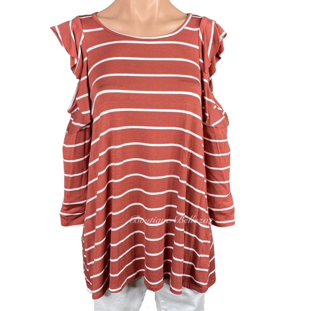 Marsala LS Knit With Cutout Arms and Ruffles